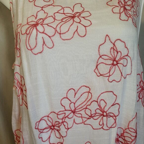 AGB Women Plus Size 2X Summer Dress White & Red Sheer w/Lining Floral NWT - Picture 2 of 10